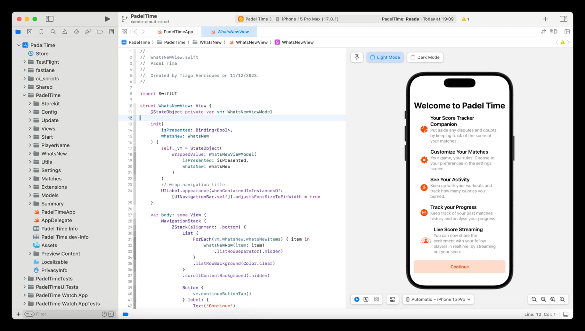 Xcode for Padel Time.