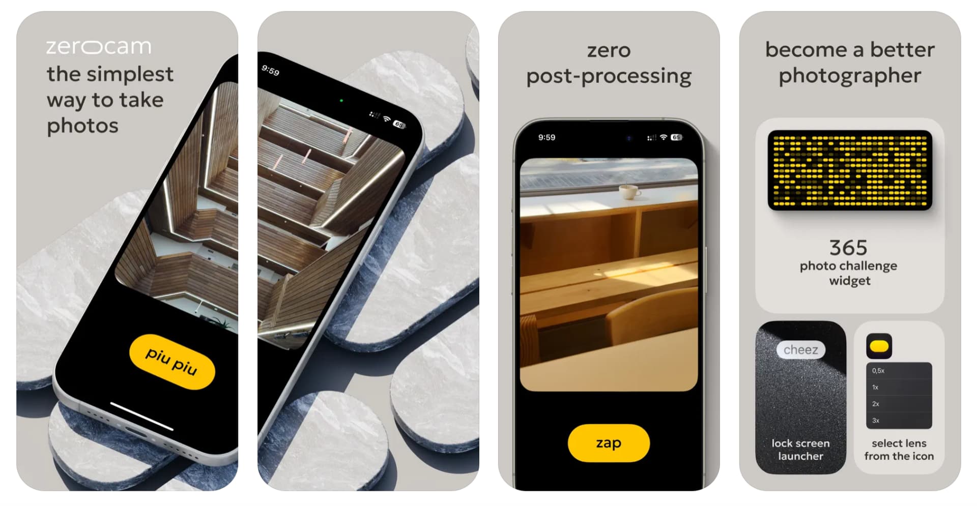 ZeroCam App Store screenshots.