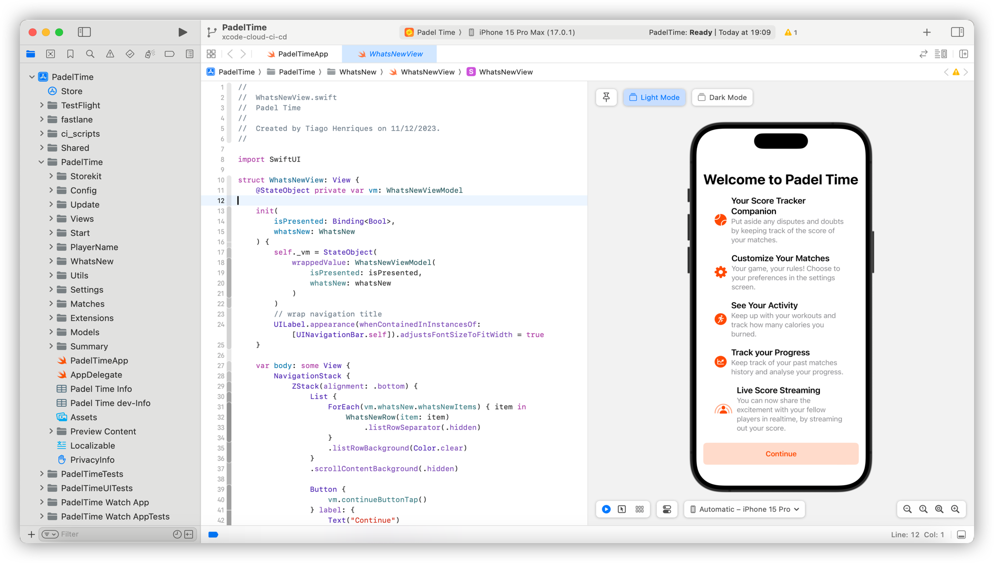 Xcode for Padel Time