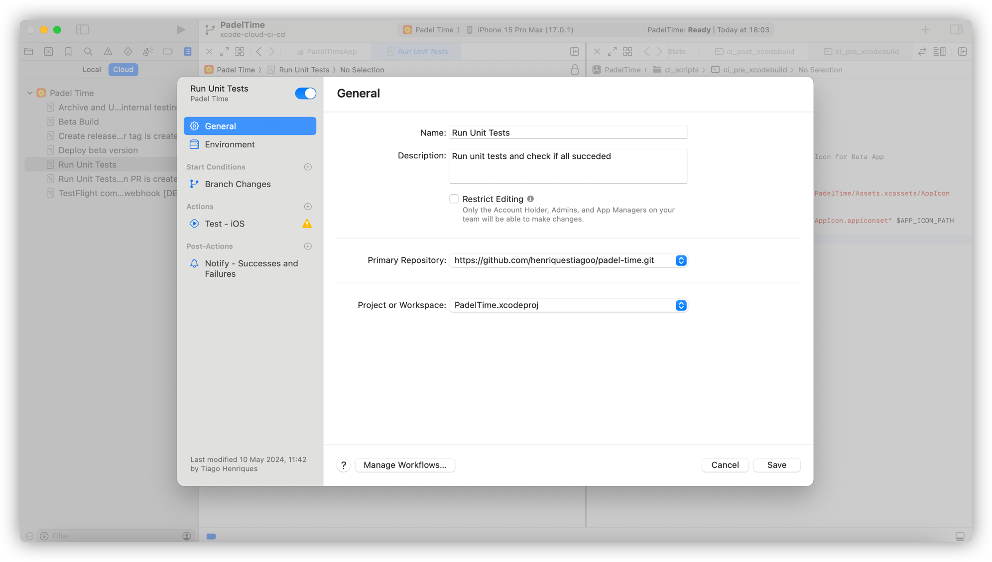 Xcode Cloud for Padel Time